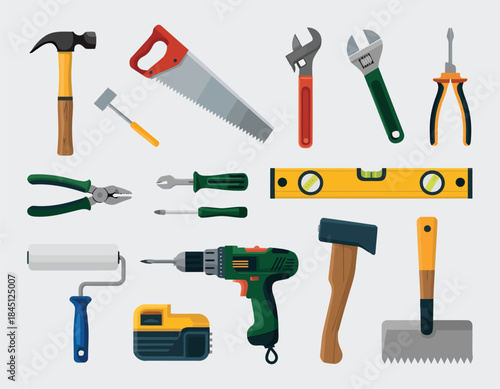 Set of various hand tools for home repair