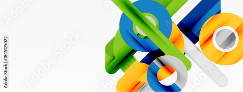 Abstract shapes, vibrant colors, modern design. Smooth curves, geometric forms create dynamic composition. Clean aesthetic, simple background.