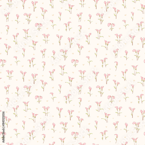 Vintage seamless floral pattern. Floral background with small tiny pink flowers on a light background. Ditsy style. Flower seamless pattern for fashion, texture, fabric, wallpaper, fashion prints. 