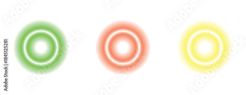 Abstract Glowing Circular Light Graphic Set, Neon Radial Illumination Element, Colorful Concentric Design