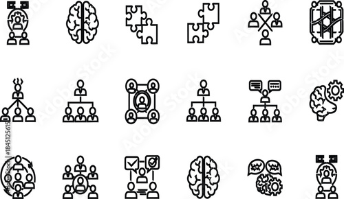 Organizational Structure and Teamwork Icons Set