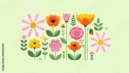 Collection of colorful flat design flowers and plants stylized botanical illustration for spring and summer themes isolated on pas