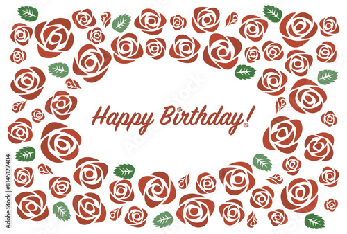 誕生日祝いのベクターイラスト(ポップな赤いバラの花模様)