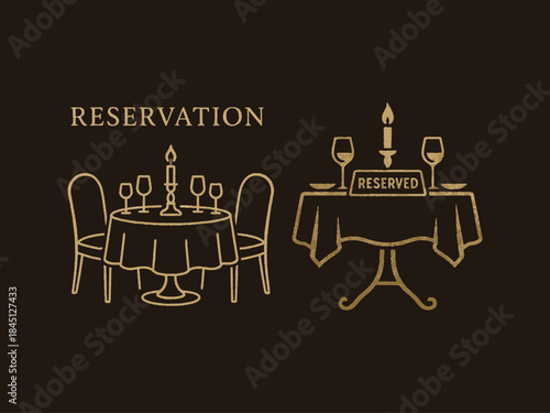 Table reservation icon with dining table and candle light, luxury