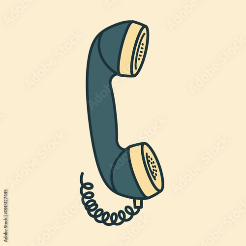 Vintage Telephone Handset Illustration with Cord and Retro Design.