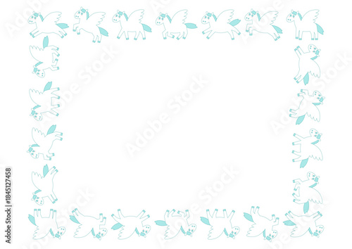 かわいいペガサスの四角フレームイラスト