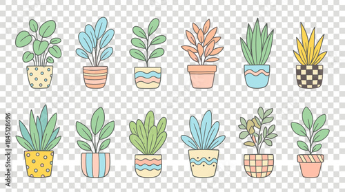 Sweet Potted Plants Pastel Doodle Vector