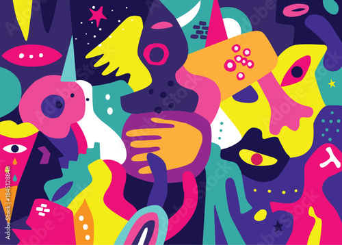 Mental health night dream psychodelic abstract vector illustration