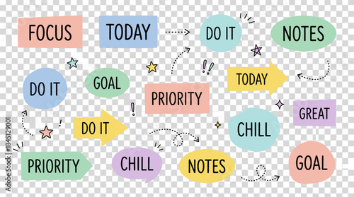 Colorful Hand-Drawn Productivity Planner Elements