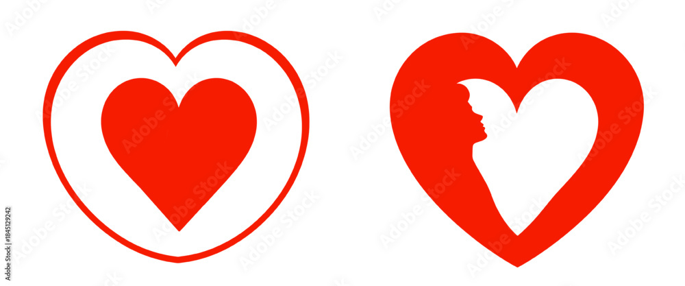 © Arun - Red heart icons featuring a human face silhouette inside a heart shape symbolizing love romance emotion and relationships suitable for valentines wedding and romantic design projects