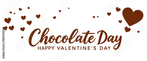 Chocolate day valentines day typography design with floating heart shapes expressing love romance and sweet gifting ideal for greeting cards posters prints social media and romantic promotions.
