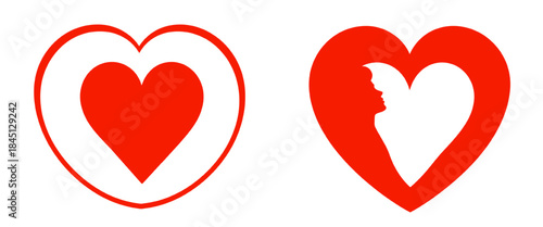 Red heart icons featuring a human face silhouette inside a heart shape symbolizing love romance emotion and relationships suitable for valentines wedding and romantic design projects