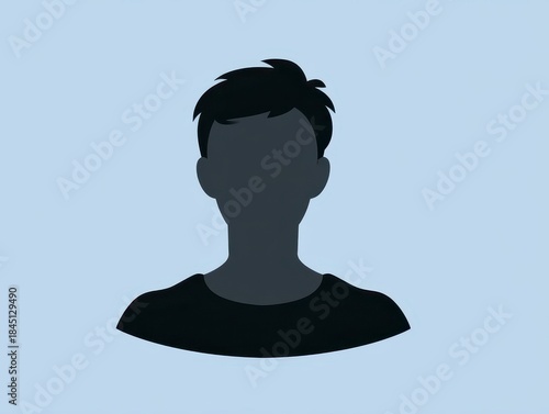 A stylized illustration of a person's silhouette, a dark shape against a light blue backdrop, featuring a simple design