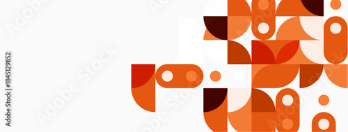Abstract geometric shapes, orange hues, minimalist design. Clean background creates modern visual impact. Simple forms overlap.