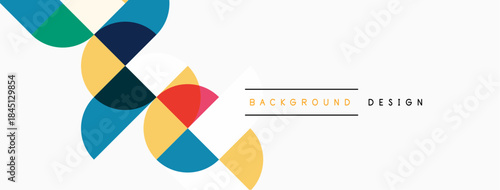 Abstract geometric shapes overlap, creating vibrant visual composition. Background design element with clean aesthetic.