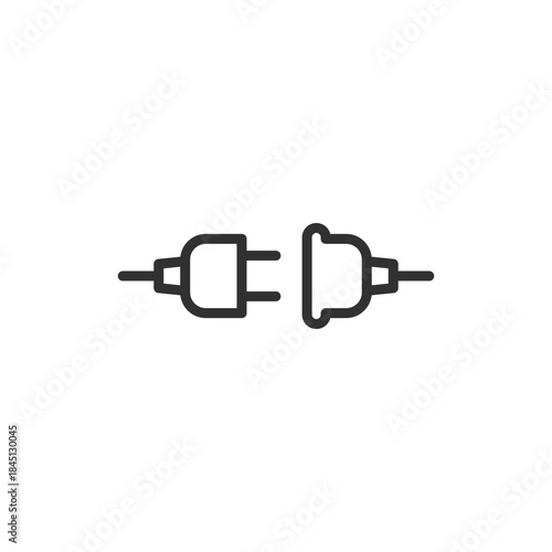Plug and socket connection, linear icon. Electrical link and power interface. Line with editable stroke.