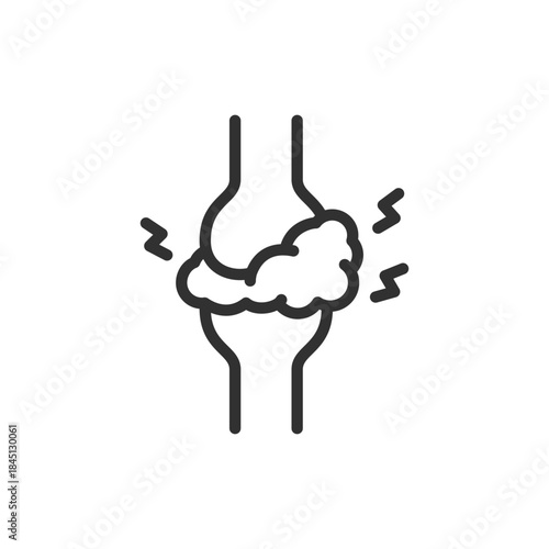 Joint with pain marks, linear icon. Arthritis inflammation and mobility issue. Line with editable stroke.