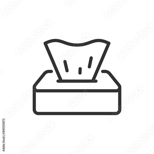 Tissue box with sheet, linear icon. Hygiene use and disposable paper. Line with editable stroke.