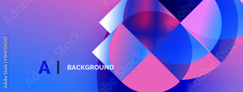 Abstract vibrant design. Overlapping circles create dynamic visual effect. Blue, pink, purple hues dominate composition. Text reads AI BACKGROUND.