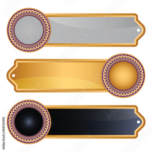 Set of luxury golden arabic islamic banner title frame text box background