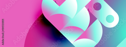 Abstract shapes blend vibrant pinks, blues, turquoise. Soft gradients create fluid, modern composition. Minimalist design evokes energy, movement.