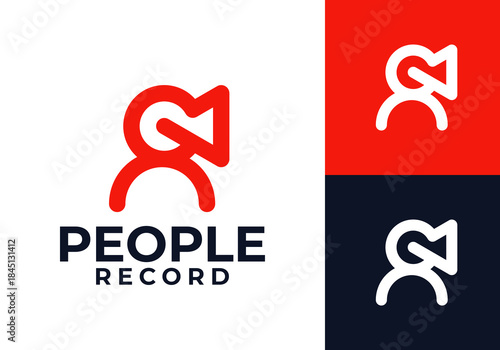abstract people video record logo. multimedia technology connection vector design concept