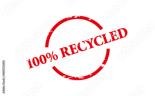 100% RECYCLED - Red Rubber Stamp with text 100% RECYCLED
