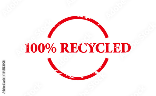 100% RECYCLED - Red Rubber Stamp with text 100% RECYCLED
