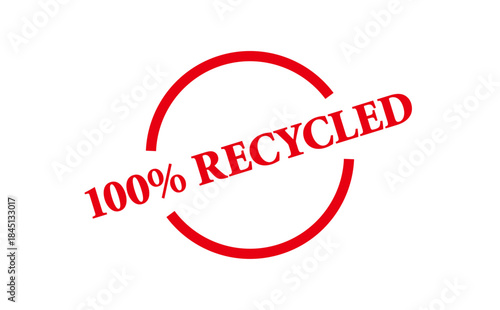100% RECYCLED - Red Rubber Stamp with text 100% RECYCLED
