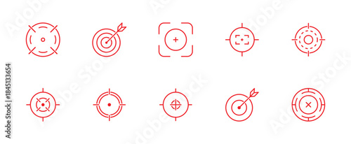 Target destination icons set. Aim sniper vectors. Focus cursor bull eye mark. Gun sight Crosshair. Sniper rifle target illustration collection. Marketing aim design isolated on transparent background.