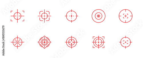 Target destination icons set. Aim sniper vectors. Focus cursor bull eye mark. Gun sight Crosshair. Sniper rifle target illustration collection. Marketing aim design isolated on transparent background.