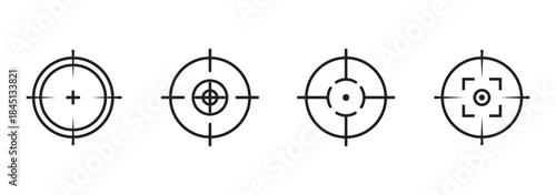 Target aim set. Crosshair target weapon sniper army sight for gun or rifle. Focus on aim set. Sniper target navigation for shooting, shooting game and accuracy. Target icon. Eps 10.