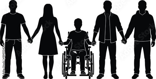 Business team silhouette, professional woman and two men standing, corporate workers, executives, isolated vector illustration.