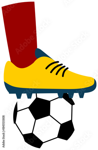 Foot stepping on soccer ball illustration. Editable Color Vector