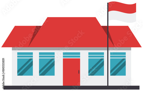 Elementary school building illustration. Editable Color Vector