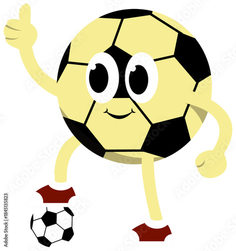 Soccer Mascot Stepping on Ball Illustration. Editable Color Vector