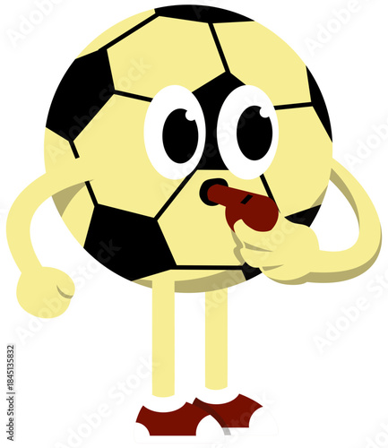 Soccer Mascot Blowing Whistle Illustration. Editable Color Vector