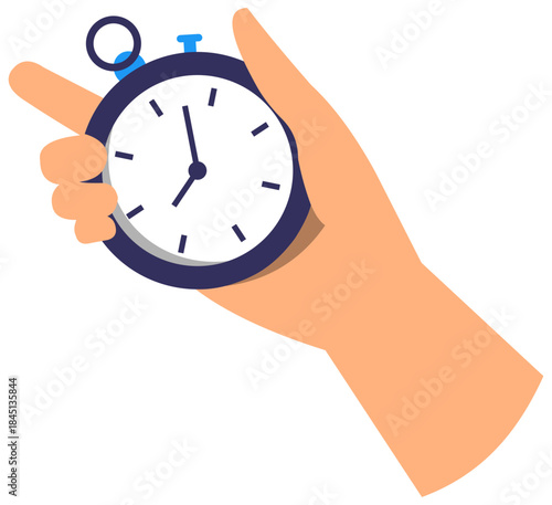 Hand Holding Stopwatch Illustration. Editable Color Vector