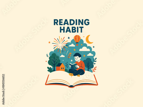 reading habit concept with open book and imagination 