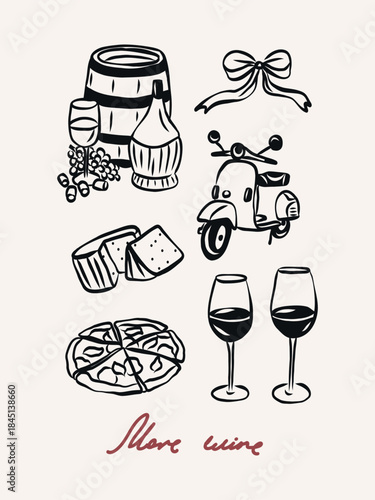 Retro hand drawn wine party poster