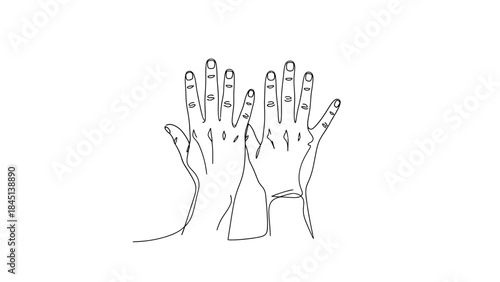 Line drawing of two hands with palms facing outward and fingers spread apart on white background