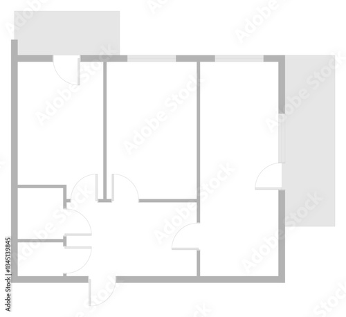 Floor plan blueprint of unfurnished modern flat in vector line style. Apartment architecture layout with room design elements. Black and white floorplan for interior and construction concept