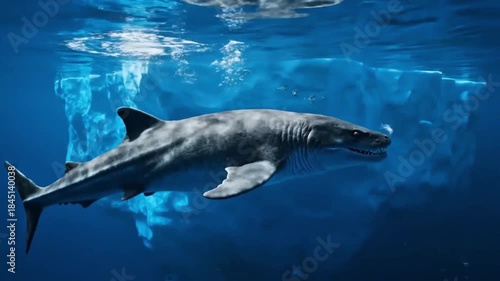 Great White Shark Swimming Under Iceberg, Arctic Ocean Predator