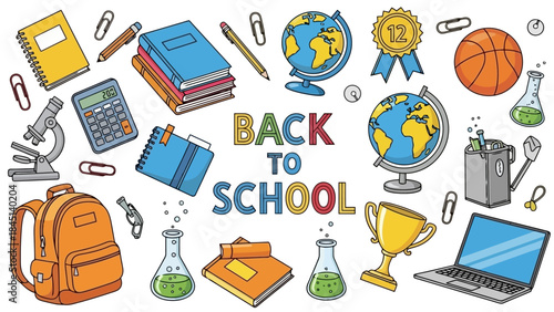 Vibrant Back to School Supplies and Stationery Items in a Fun Vector Illustration