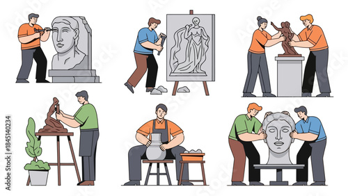 Diverse Artists Sculpting and Creating Various Art Forms in Studio