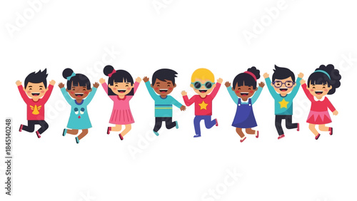Diverse Group of Happy Children Jumping Joyfully, Celebrating Childhood and Friendship