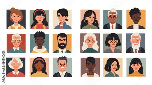 Diverse Group of People Portraits: Men, Women, Different Ages and Ethnicities