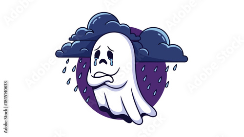 Sad Ghost Crying Under Stormy Clouds, Representing Sadness and Melancholy