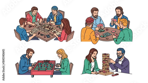 People Playing Board Games, Card Games, Foosball and Jenga in a Fun Gathering
