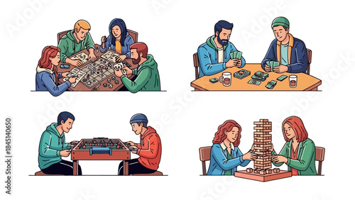 Diverse Group of People Enjoying Various Board and Card Games Together